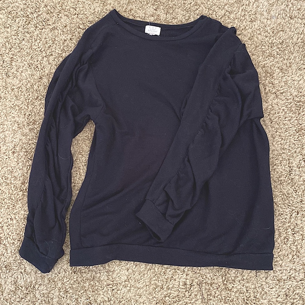 PST Basic Black Sweater - Ruched Sleeves Black Shirt - Fleece Lined Sweater